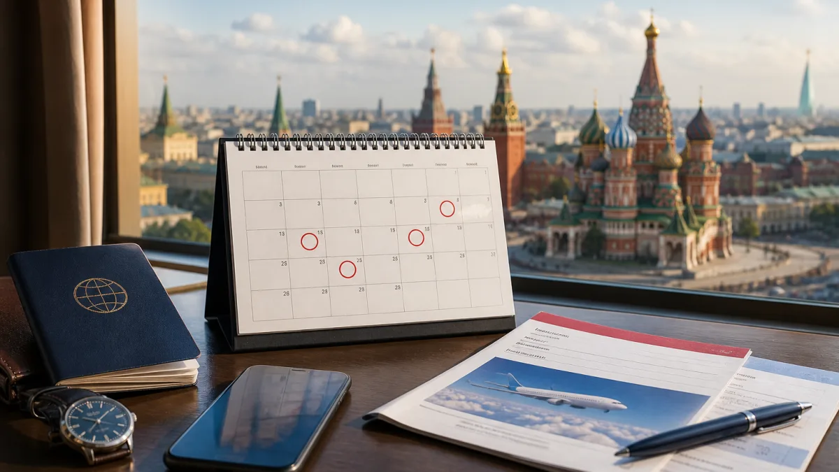 Calendar used to plan Russia eVisa processing and travel dates